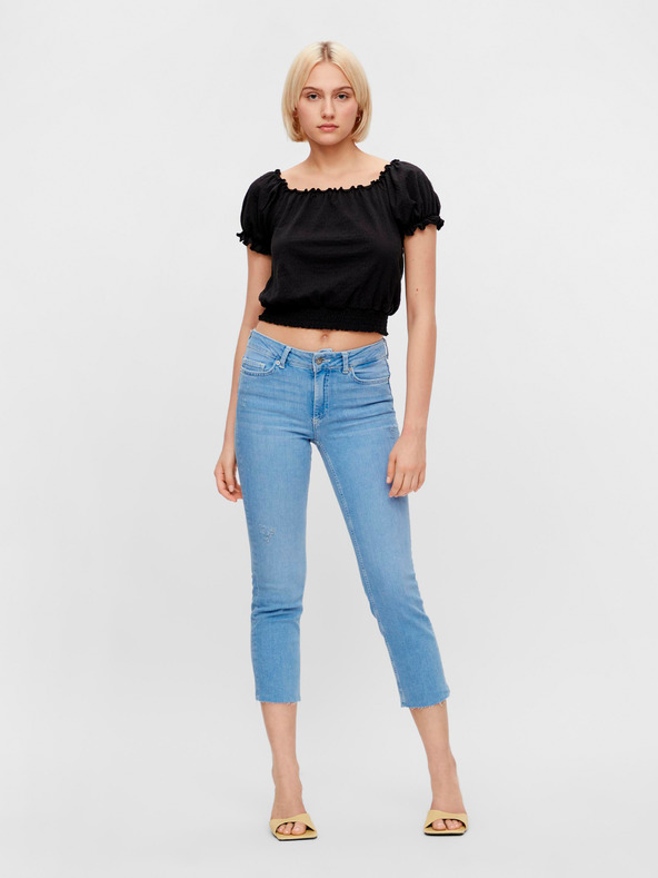 Pieces Μαύρη κοντή μπλούζα Pieces Leaf