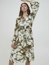 ICHI Καφέ και λευκό φλοράλ φόρεμα με γραβάτα ICHI