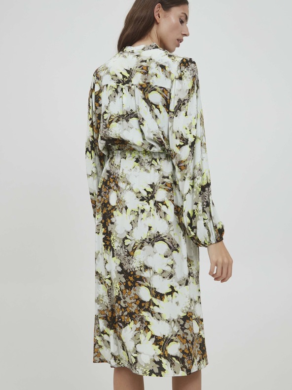 ICHI Καφέ και λευκό φλοράλ φόρεμα με γραβάτα ICHI