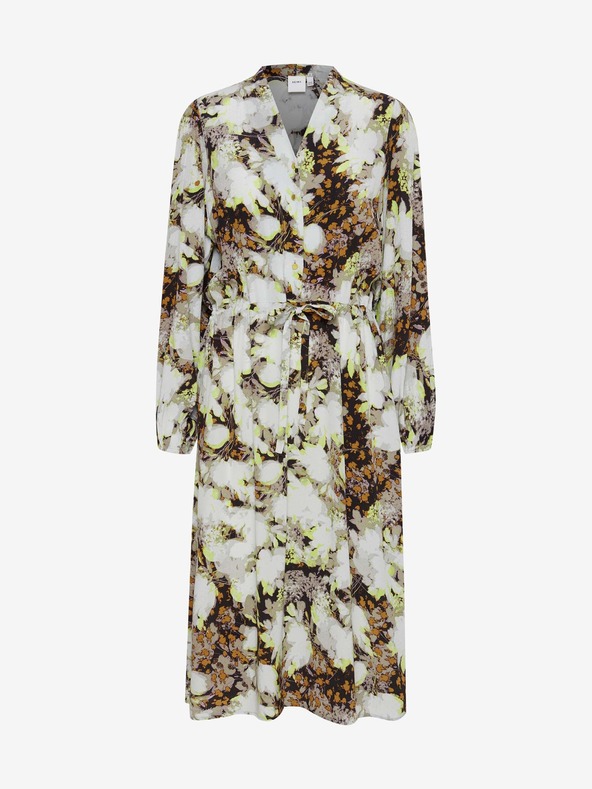 ICHI Καφέ και λευκό φλοράλ φόρεμα με γραβάτα ICHI