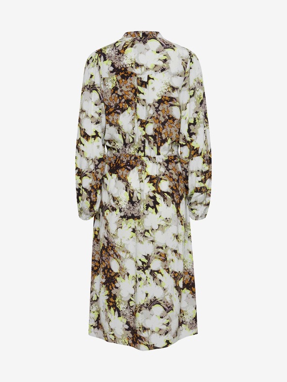 ICHI Καφέ και λευκό φλοράλ φόρεμα με γραβάτα ICHI