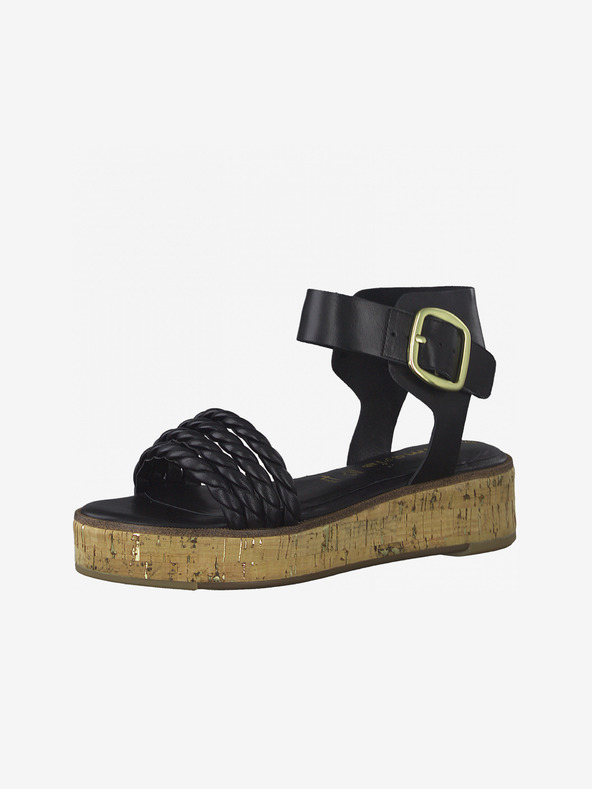 Tamaris Μαύρες δερμάτινες πλατφόρμες Tamaris