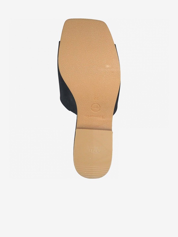 Tamaris Μαύρες δερμάτινες παντόφλες με τακούνι Tamaris