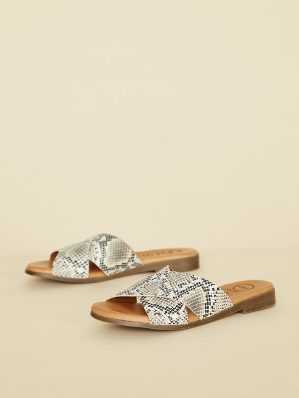 Ojju Γκρι δερμάτινες παντόφλες με σχέδιο φιδιού OJJU