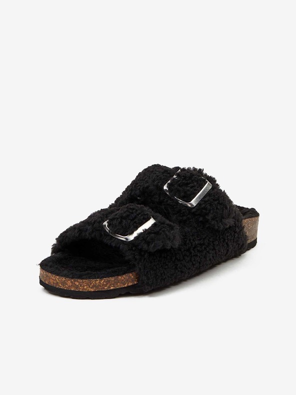 Replay Μαύρες γυναικείες παντόφλες από ψεύτικη γούνα Replay