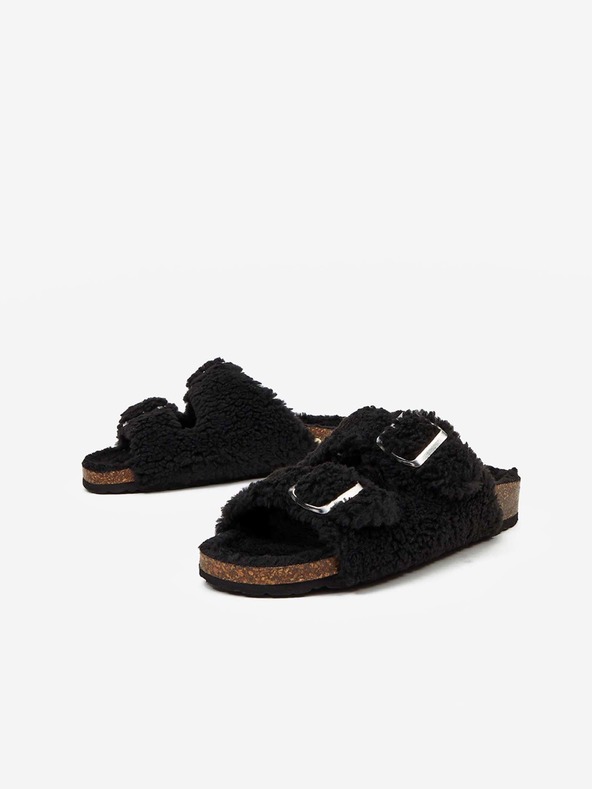 Replay Μαύρες γυναικείες παντόφλες από ψεύτικη γούνα Replay