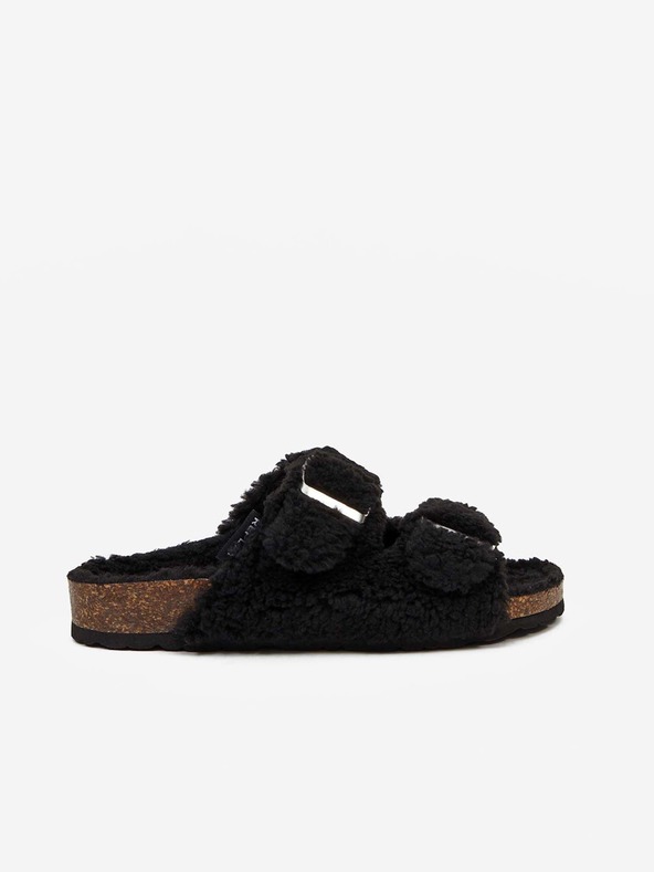 Replay Μαύρες γυναικείες παντόφλες από ψεύτικη γούνα Replay