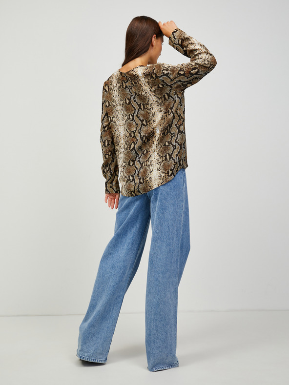 CAMAIEU Καφέ μπλούζα με μοτίβο CAMAIEU