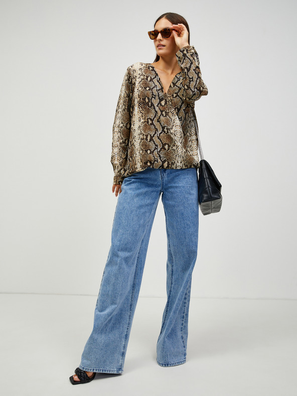 CAMAIEU Καφέ μπλούζα με μοτίβο CAMAIEU