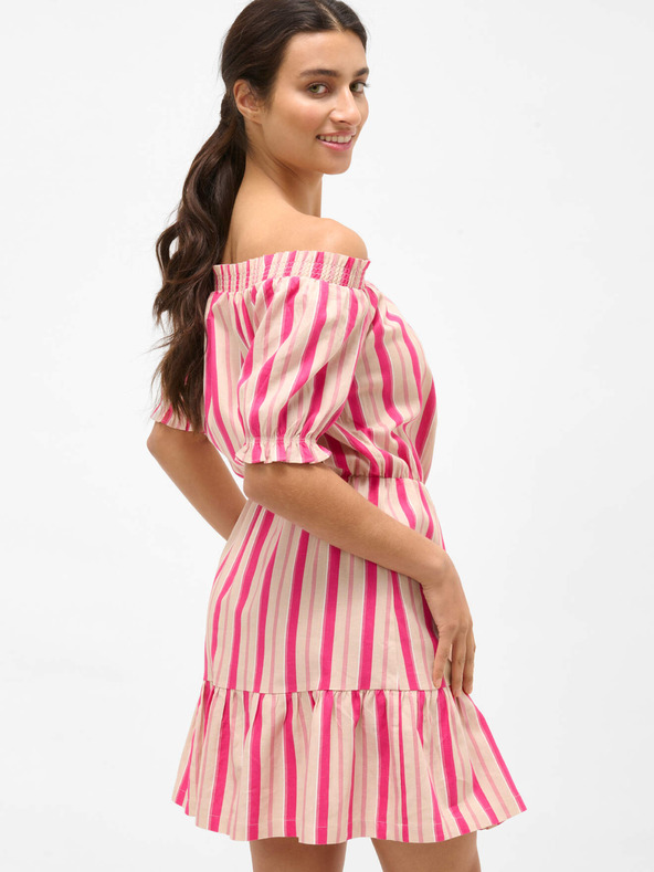 Orsay Ροζ ριγέ off-the-shoulder λινό φόρεμα ORSAY