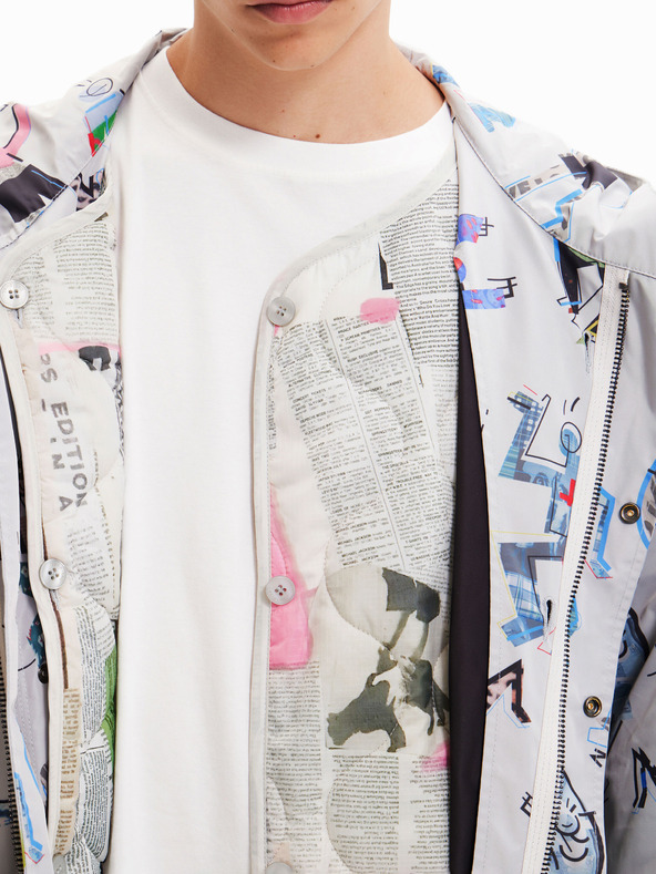 Desigual Γκρι ανοιχτό ανδρικό πανωφόρι Desigual Fele με μοτίβο και αποσπώμενη επένδυση