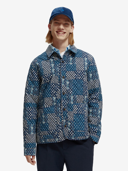 Scotch & Soda Μπλε ανδρικό πανωφόρι Scotch & Soda με μοτίβο και καπιτονέ πουκάμισο