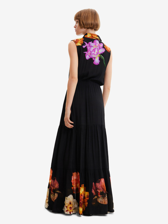 Desigual Desigual Suiza-Lacroix Μαύρο γυναικείο φλοράλ φόρεμα με πουκάμισο μάξι φόρεμα