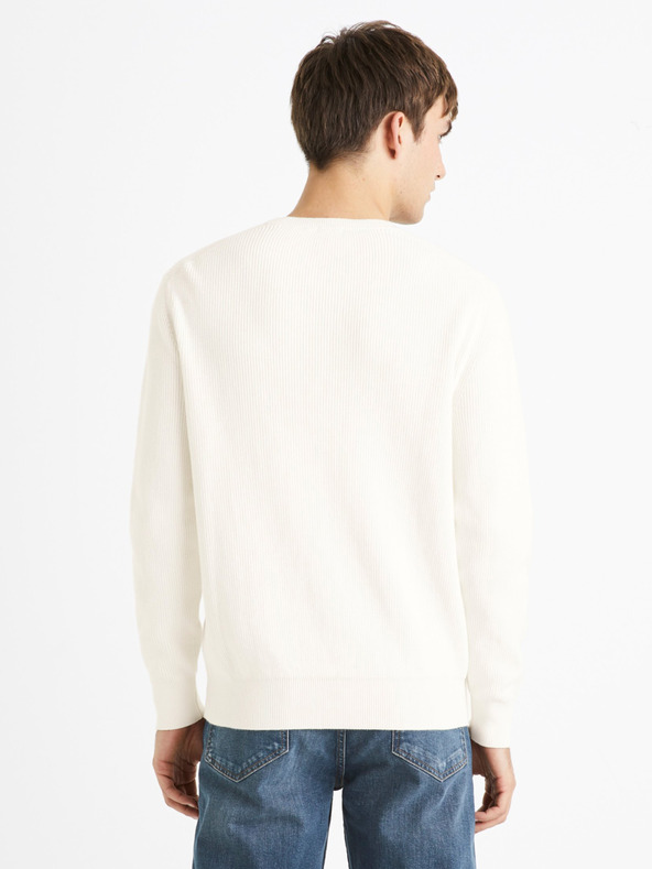 Celio Κρεμ ανδρικό πουλόβερ με ραβδώσεις Celio Dexter