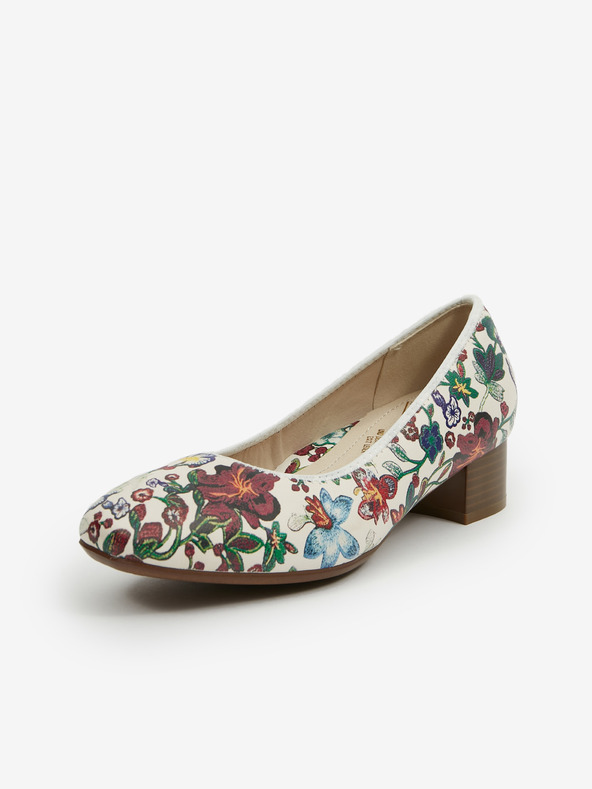 Rieker Λευκές γυναικείες δερμάτινες φλοράλ γόβες Rieker