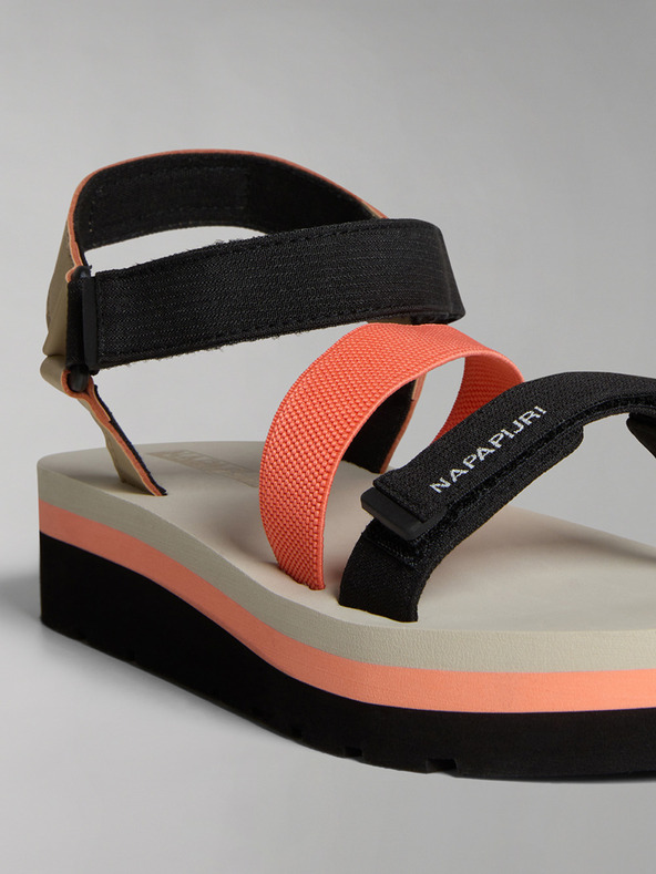 Napapijri Μαύρα και πορτοκαλί γυναικεία σανδάλια NAPAPIJRI
