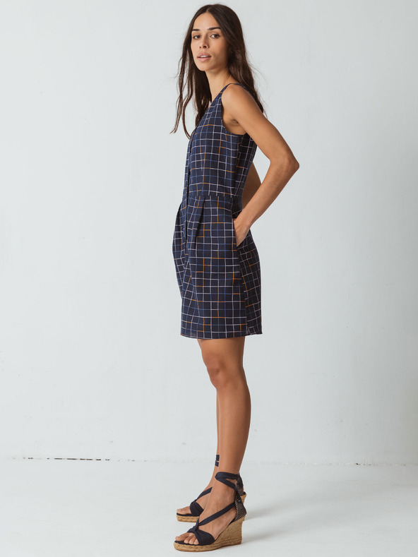 SKFK SKFK Leize Μπλε σκούρο καρό γυναικείο φόρεμα
