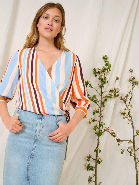 Orsay Μπλε-πορτοκαλί ριγέ κρουαζέ μπλούζα με τρίτο μανίκι ORSAY