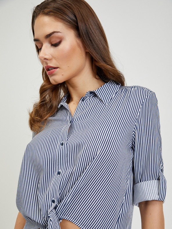 Orsay Λευκό και μπλε γυναικείο ριγέ πουκάμισο με κόμπο ORSAY