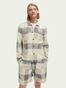 Scotch & Soda Scotch & Soda γκρι και κρεμ ανδρικό σακάκι από λινό καρό πουκάμισο