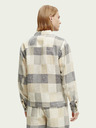 Scotch & Soda Scotch & Soda γκρι και κρεμ ανδρικό σακάκι από λινό καρό πουκάμισο