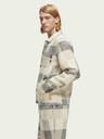 Scotch & Soda Scotch & Soda γκρι και κρεμ ανδρικό σακάκι από λινό καρό πουκάμισο
