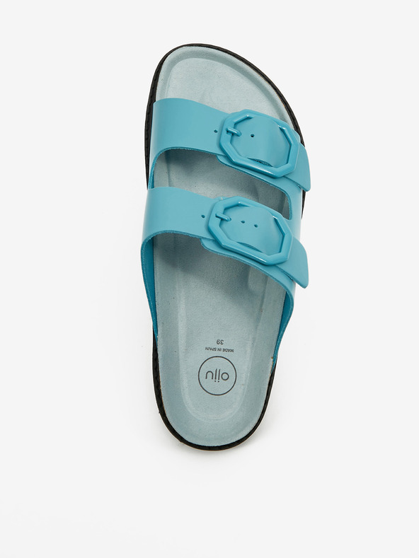 Ojju Τυρκουάζ γυναικείες δερμάτινες παντόφλες πλατφόρμας OJJU