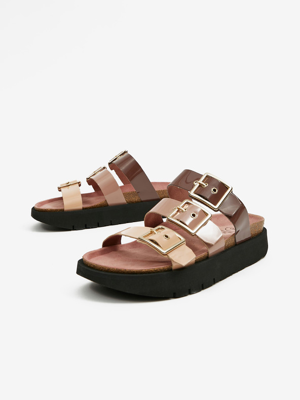 Ojju Μωβ και μπεζ γυναικείες παντόφλες πλατφόρμα OJJU