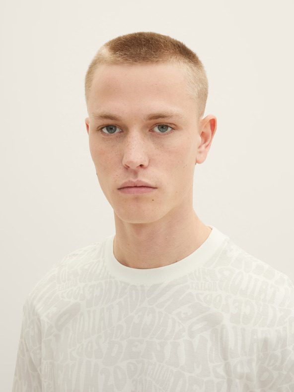 Tom Tailor Denim Κρεμ ανδρικό μοτίβο T-Shirt Tom Tailor Denim