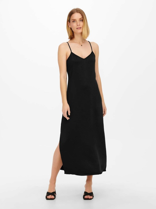 Jacqueline de Yong Μαύρο γυναικείο σατέν basic strappy maxi φόρεμα JDY Ruby
