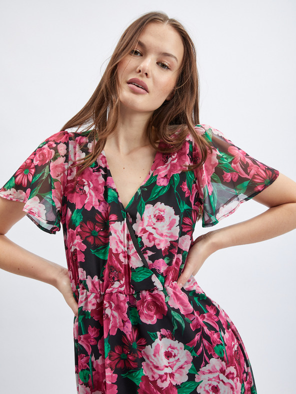 Orsay Μαύρο και ροζ γυναικείο φλοράλ φόρεμα ORSAY