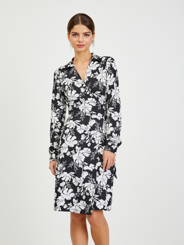 Orsay ORSAY Λευκό και μαύρο γυναικείο φλοράλ φόρεμα