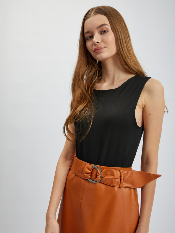 Orsay Καφέ γυναικεία αμάνικη δερμάτινη φούστα χωρίς μανίκια ORSAY