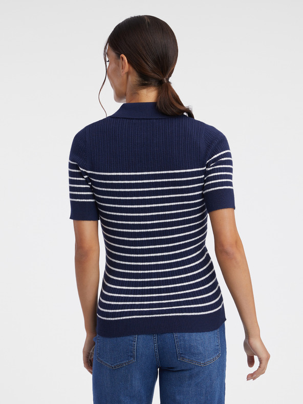 Orsay Μπλε σκούρο γυναικείο ριγέ πλεκτό πουκάμισο πόλο ORSAY