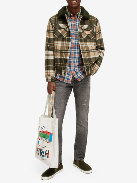 Scotch & Soda Πράσινο και μπεζ ανδρικό σακάκι πουκάμισο από μάλλινο μείγμα Scotch & Soda Teddy