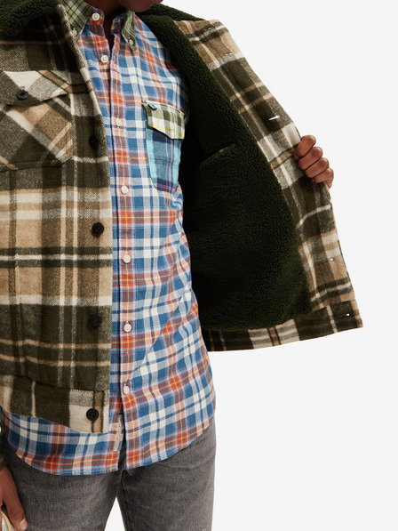 Scotch & Soda Πράσινο και μπεζ ανδρικό σακάκι πουκάμισο από μάλλινο μείγμα Scotch & Soda Teddy