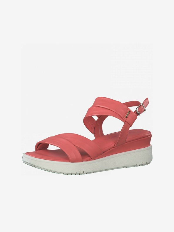 Tamaris Κοραλλί γυναικεία δερμάτινα πέδιλα Tamaris