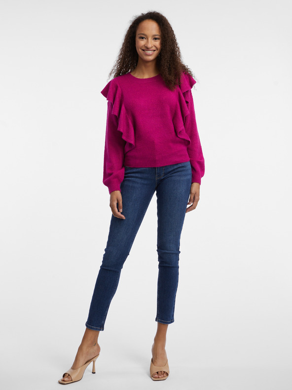 Orsay Ροζ σκούρο γυναικείο πουλόβερ με βολάν ORSAY