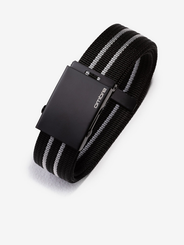 Ombre Clothing Γκρι και μαύρη ανδρική ριγέ ζώνη Ombre Clothing