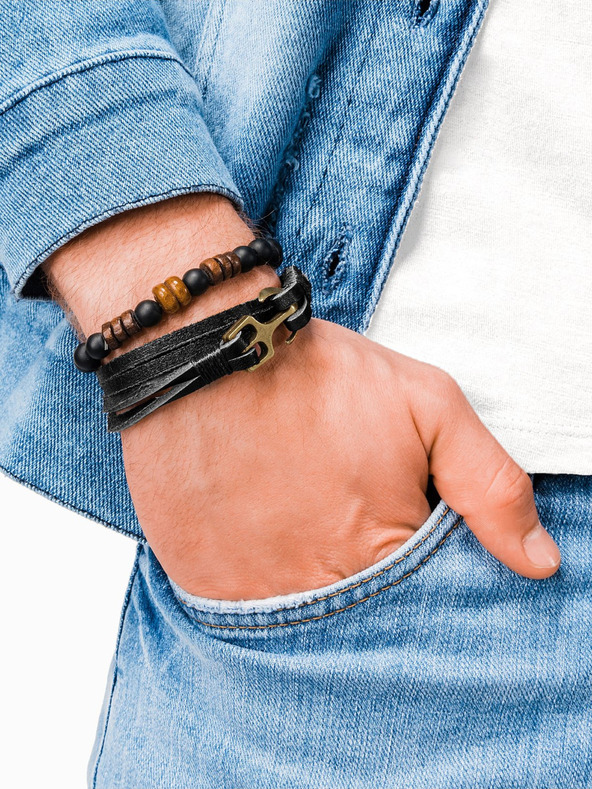 Ombre Clothing Μαύρο ανδρικό δερμάτινο βραχιόλι Ombre ρούχα