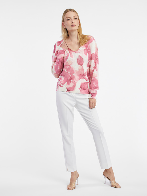 Orsay Ροζ και λευκό γυναικείο φλοράλ πουλόβερ ORSAY