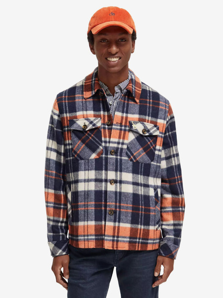 Scotch & Soda Μπλε ανδρικό πουκάμισο ελαφρύ μπουφάν με μάλλινο μείγμα Scotch & Soda