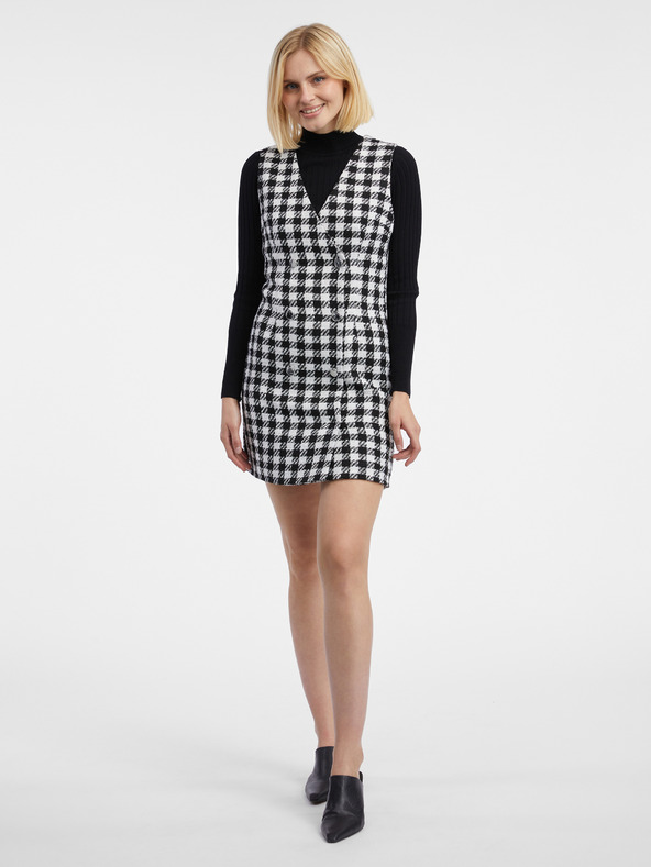 Orsay ORSAY Λευκό και μαύρο γυναικείο καρό φόρεμα