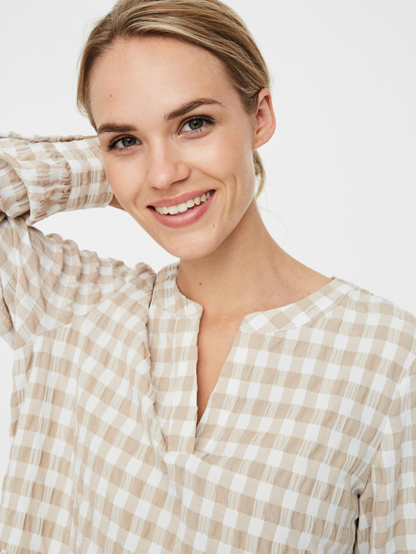 Vero Moda Λευκό και μπεζ καρό φόρεμα VERO MODA Kimi