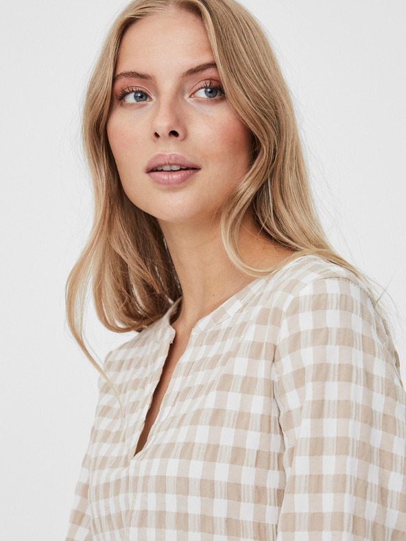 Vero Moda Λευκό και μπεζ καρό φόρεμα VERO MODA Kimi