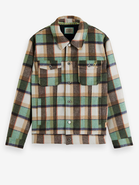 Scotch & Soda Καφέ & πράσινο ανδρικό σακάκι από μάλλινο πουκάμισο Scotch & Soda
