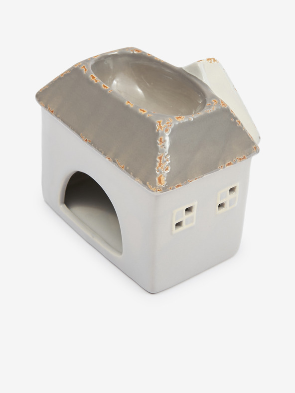 SIFCON Καφέ-γκρι κεραμική λάμπα αρωματοθεραπείας σε σχήμα σπιτιού 13x12 SIFCON