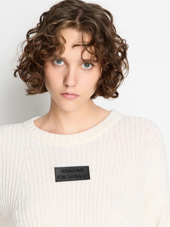 Armani Exchange Γυναικείο μάλλινο πουλόβερ Armani Exchange σε κρεμ χρώμα