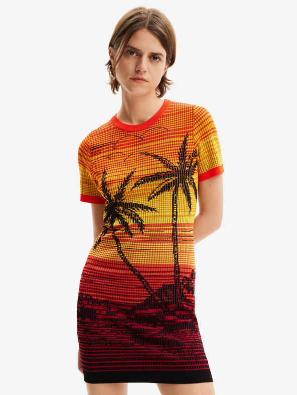 Desigual Κίτρινο και πορτοκαλί γυναικείο φόρεμα Bipalmeri της Desigual