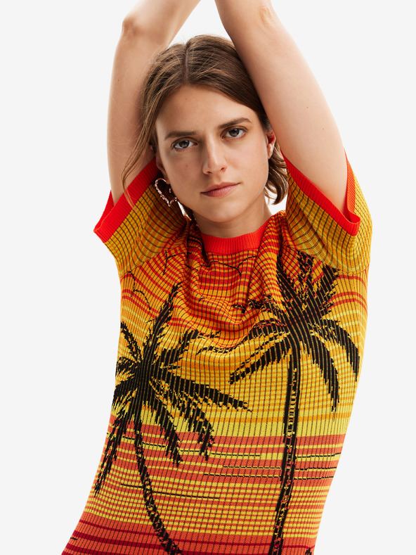 Desigual Κίτρινο και πορτοκαλί γυναικείο φόρεμα Bipalmeri της Desigual